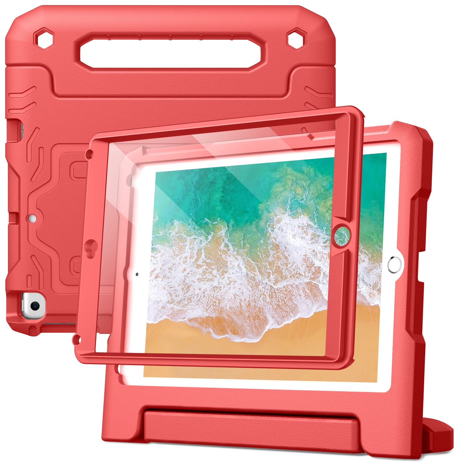 JETech Kinder Hülle für iPad 9,7 Zoll (6./5. Generation, Modell 2018/2017) mit Eingebaut Schutzfolie, Stoßfest Ganzkörpe Griff Ständer Tablet Schutzhülle (Rot)