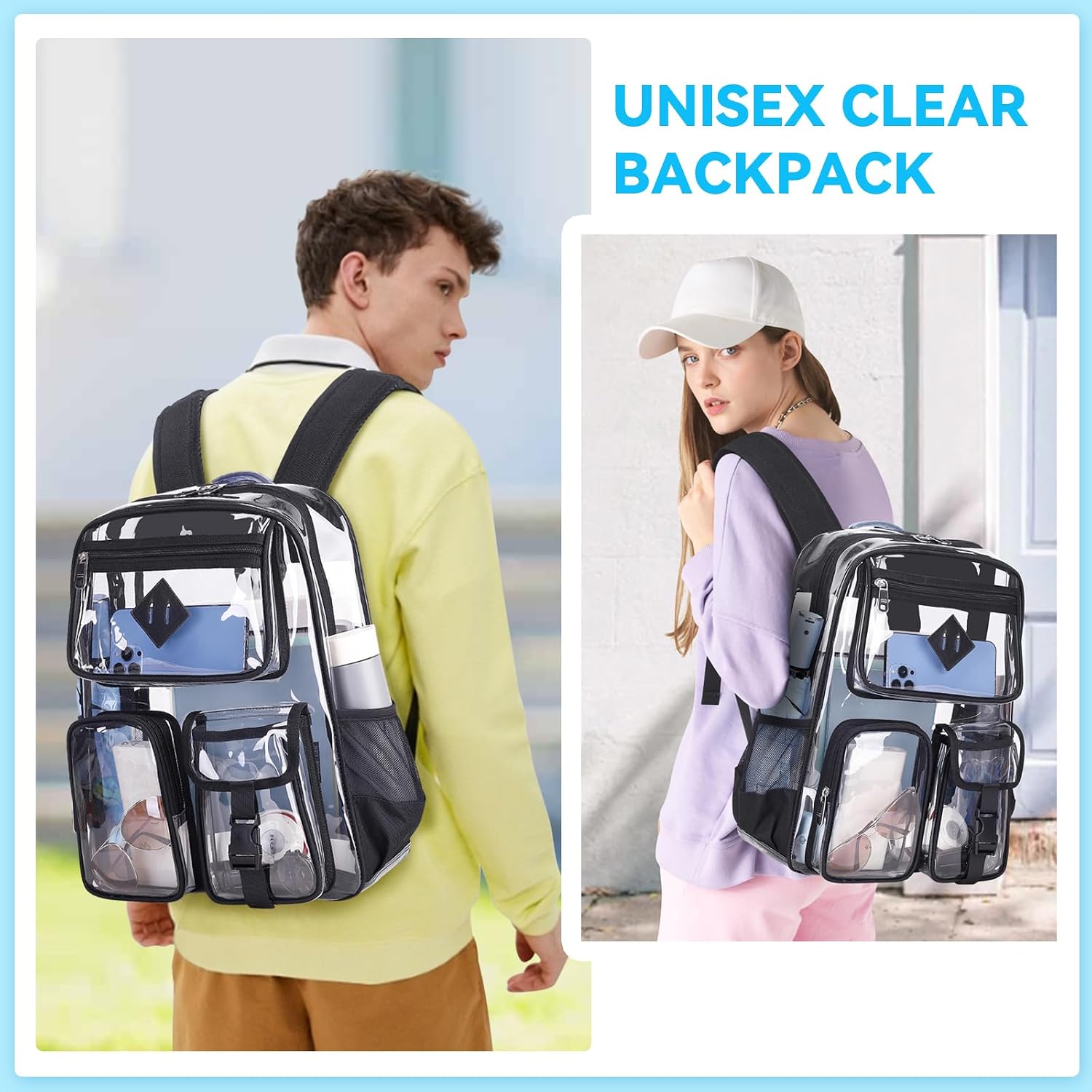 PIG PIG GIRL Clear Backpack for School,Heavy Duty PVC Transparent Bookbag for Girls Stadium Approved See Through Backpack