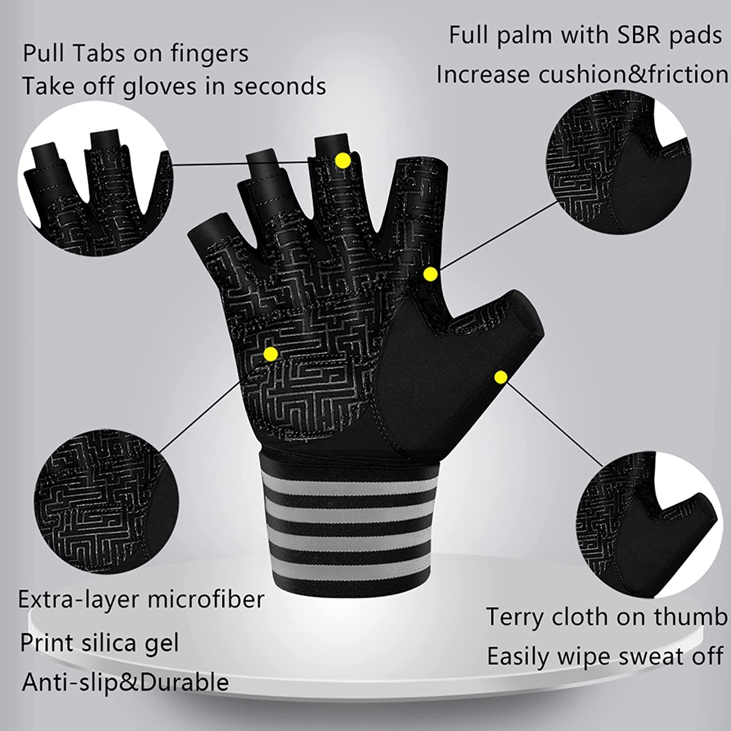 Guantes de Gimnasio con protección Completa de la Palma, Guantes de Entrenamiento físico, Guantes Antideslizantes para Levantamiento de Pesas, Guantes multideportivos (Negro Naranja XL)