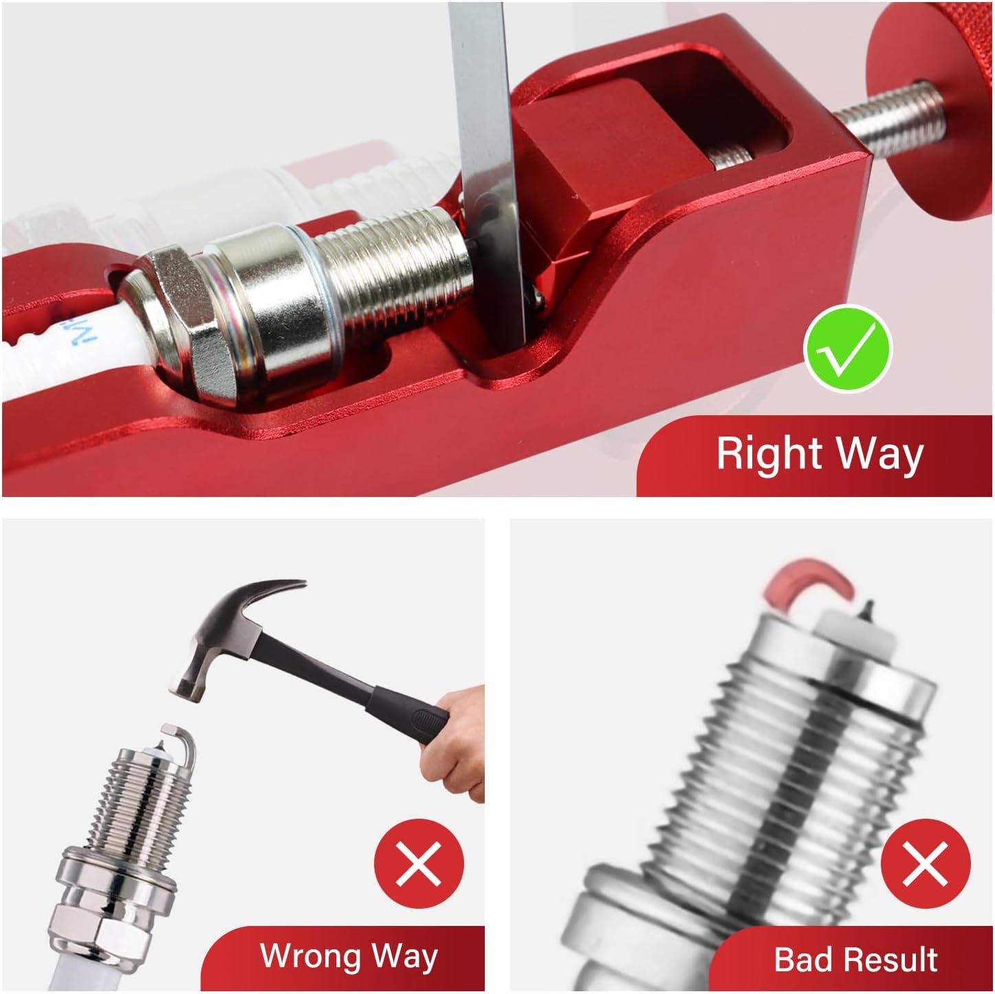 Universal Spark Plug Gap Tool with 32 Blade Steel Feeler Gauge, Spark Plug Gapping Tool for Most 10mm 12mm 14mm 16mm Spark Plugs, Spark Plug Gapper Adjustment Tool, Red (Red)
