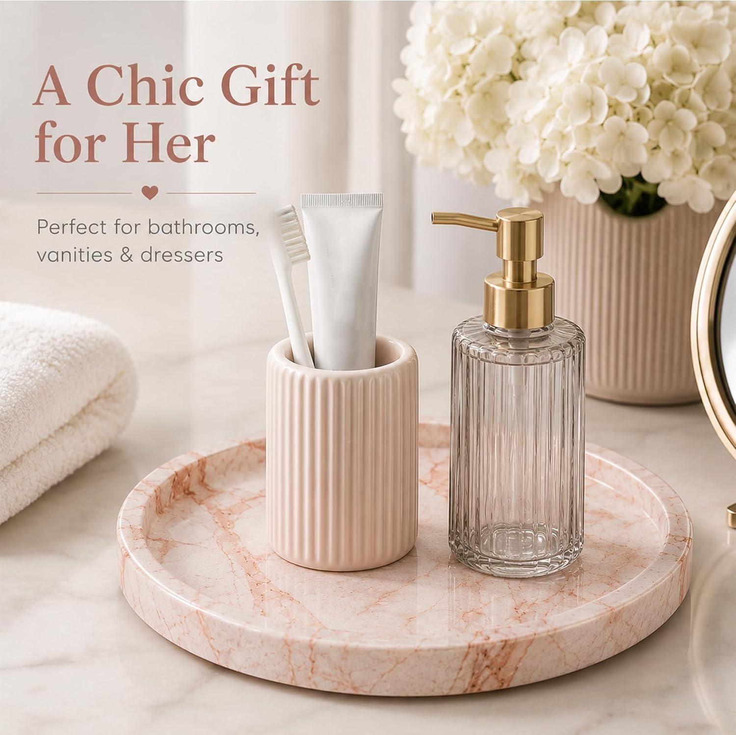 Marble Vanity Tray for Bathroom Jewelry&Perfume Organizer (Pink, Vanity Tray)