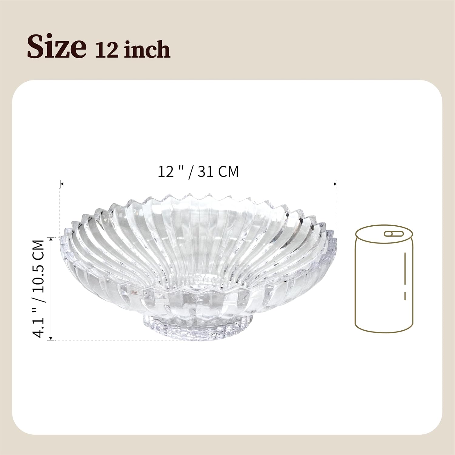 12-Inch Glass Fruit Bowl Fluted Pedestal Centerpiece Decorative Bowl for Kitchen Dining Room Living Room (Transparent)