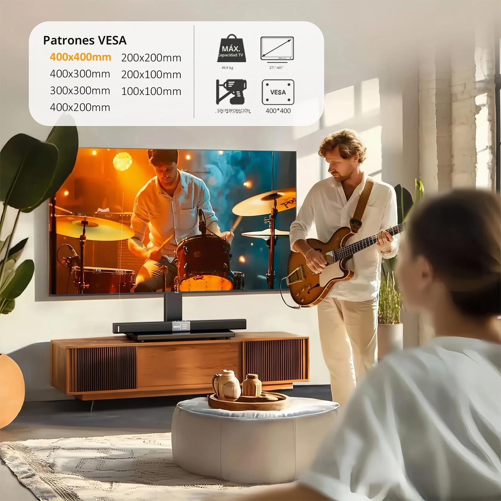 Soporte Universal para TV, Sobremesa Soporte de TV para Pantallas de LCD LED de 27 a 55 Pulgadas, Soporte con Base de Vidrio Templado y Gestión de Cables, VESA 400 x 400 mm