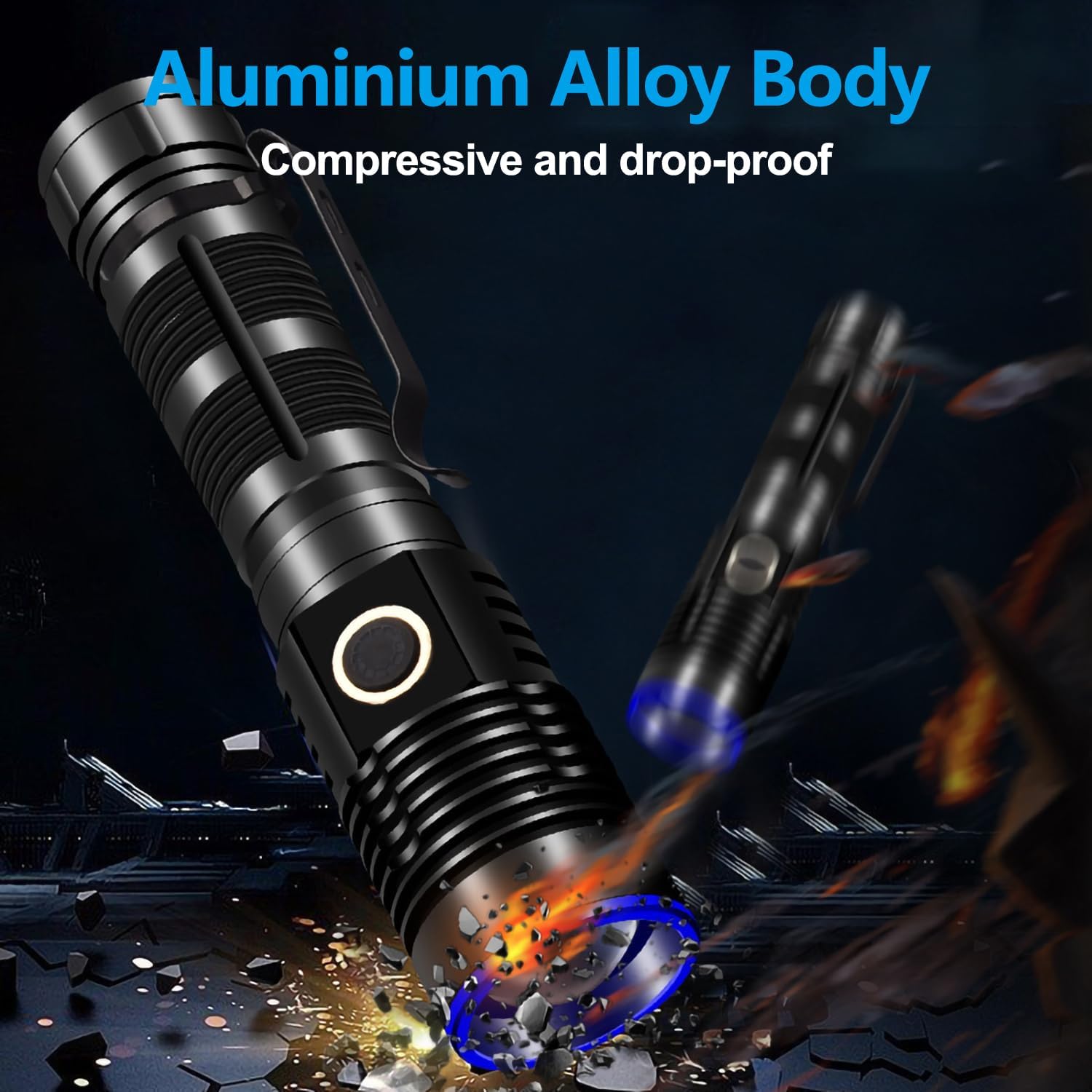 WINDFIRE Multicolor Flashlight 5 in 1 LED Tactical Rechargeable Flashlights High Lumens White Red Green Blue Yellow Light Multicolor Lens 4 Modes Zoomable for Camping Hiking Fishing Hunting