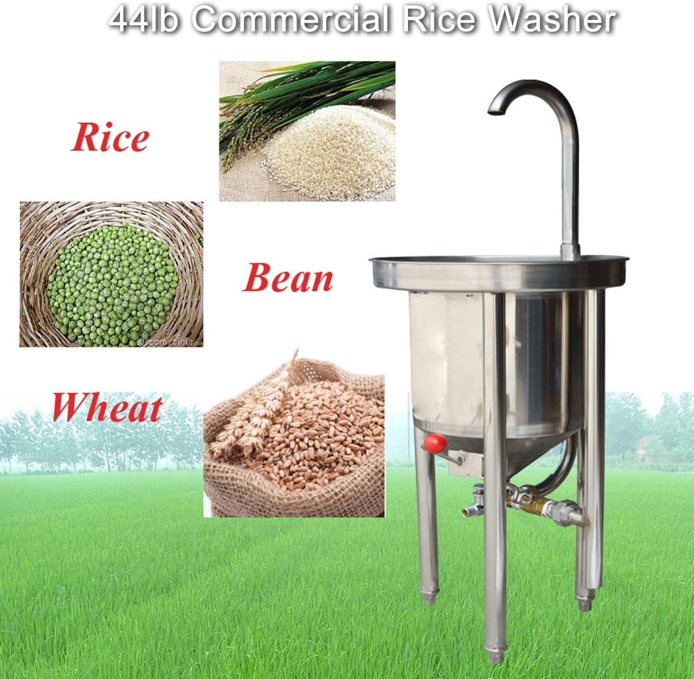 INTBUYING Commercial Rice Washer Kitchen Rice Washing Machine Hydraulic Pressure Type 44lbs Capacity,Rinse Rice, Mung Beans,Corn