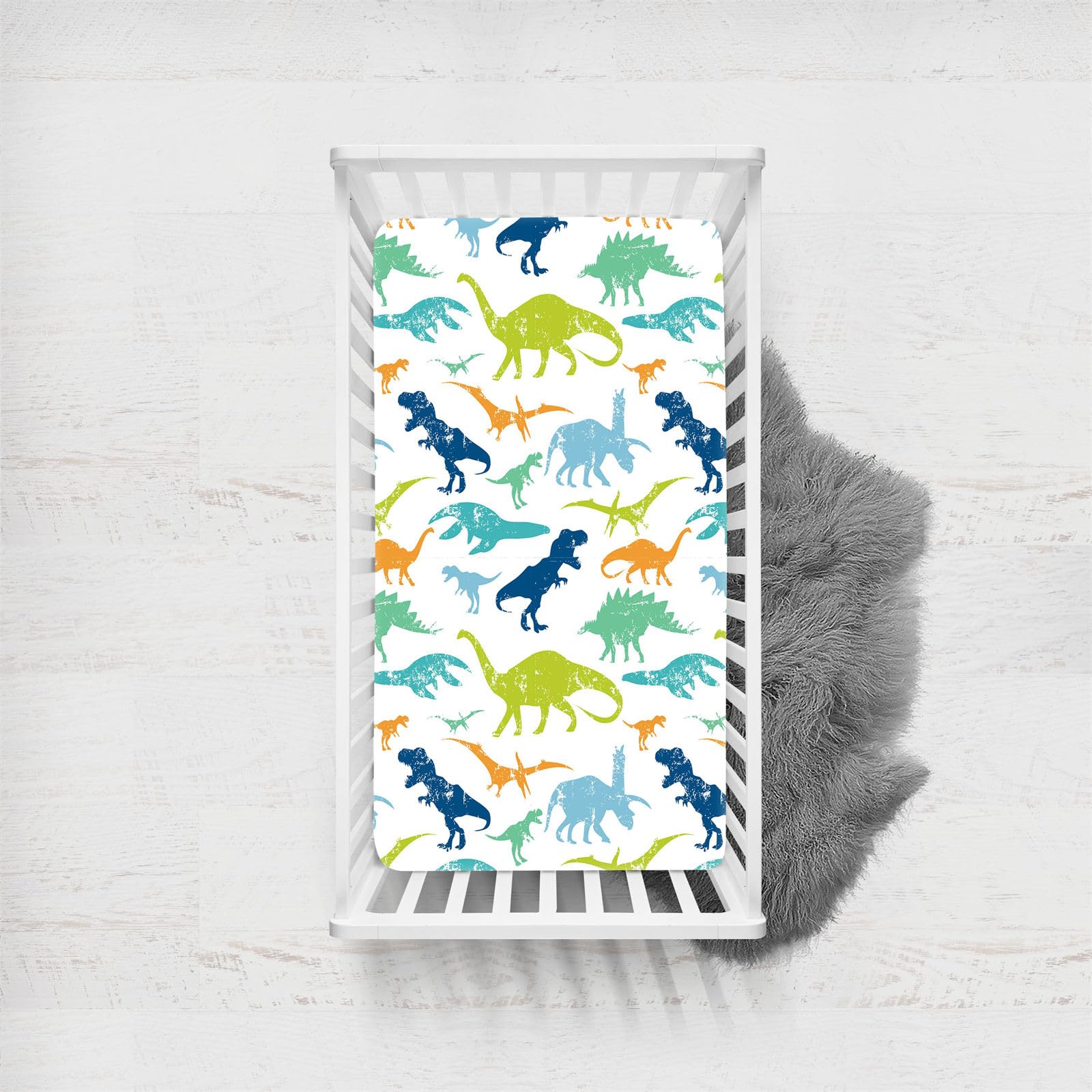 Odot Cot Bed Fitted Sheets, Dinosaur Pattern Moses Basket Fitted Sheet Microfibre Crib Fitted Sheets Soft Baby Bed Sheets Bassinet Sheets Cot Bed Mattress Protector (Dinosaur Pattern,120x60cm)