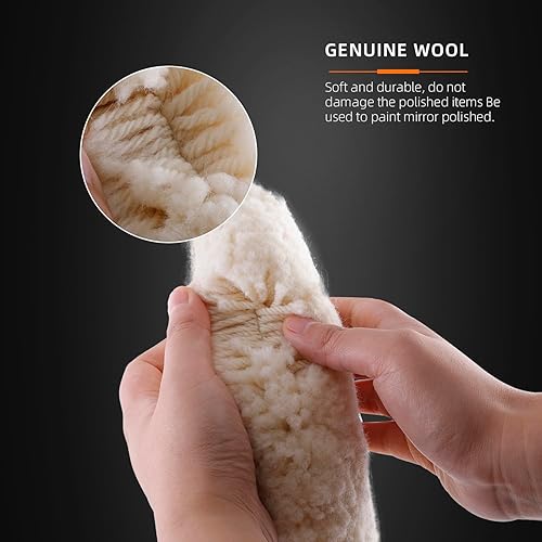 Miniatura 3 de SPTA Almohadilla de pulido de lana de 6 pulgadas (5.984 in), almohadilla de lana 100% natural de doble cara con hilo de 5/8-11 para corte compuesto