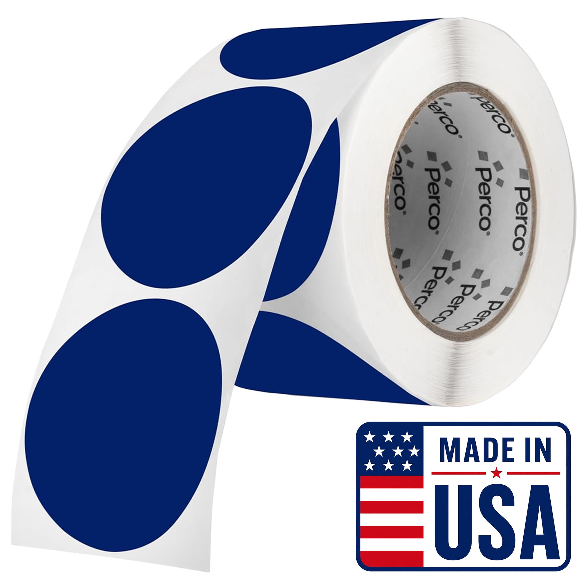 Perco Dark Blue Round Circle Dot Sticker 3-Inch Labels with Perforation for Easy Tear-Off, 500 Stickers per Roll - Business Logos, Category Labels &amp; Professional Signage, Strong Adhesive - Made in USA