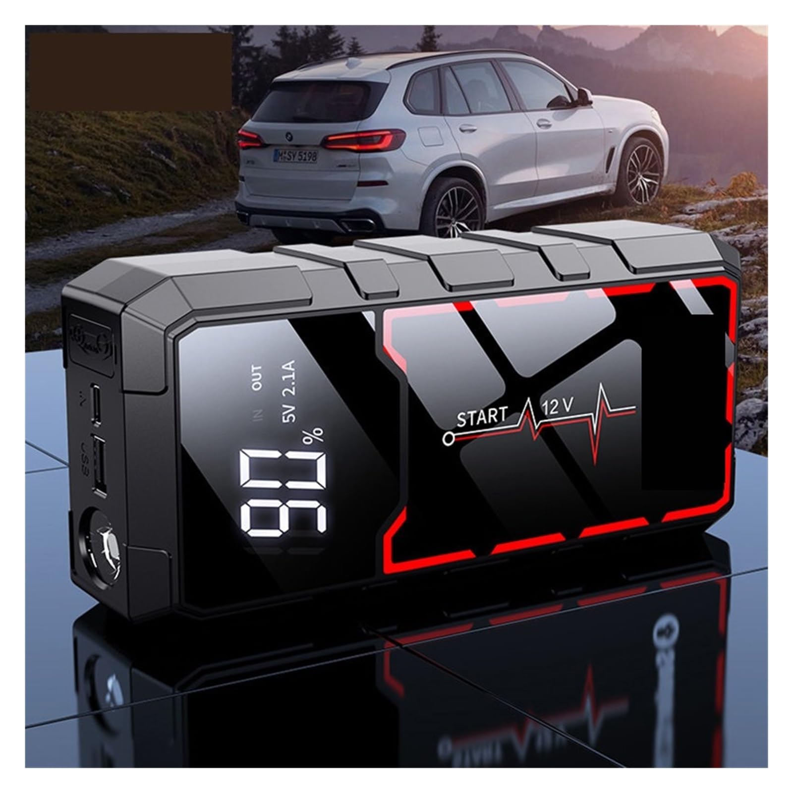 Arrancador de Coche con batería Externa de 600 A, Cargador de batería, Dispositivo de Arranque de Emergencia, Pantalla Digital