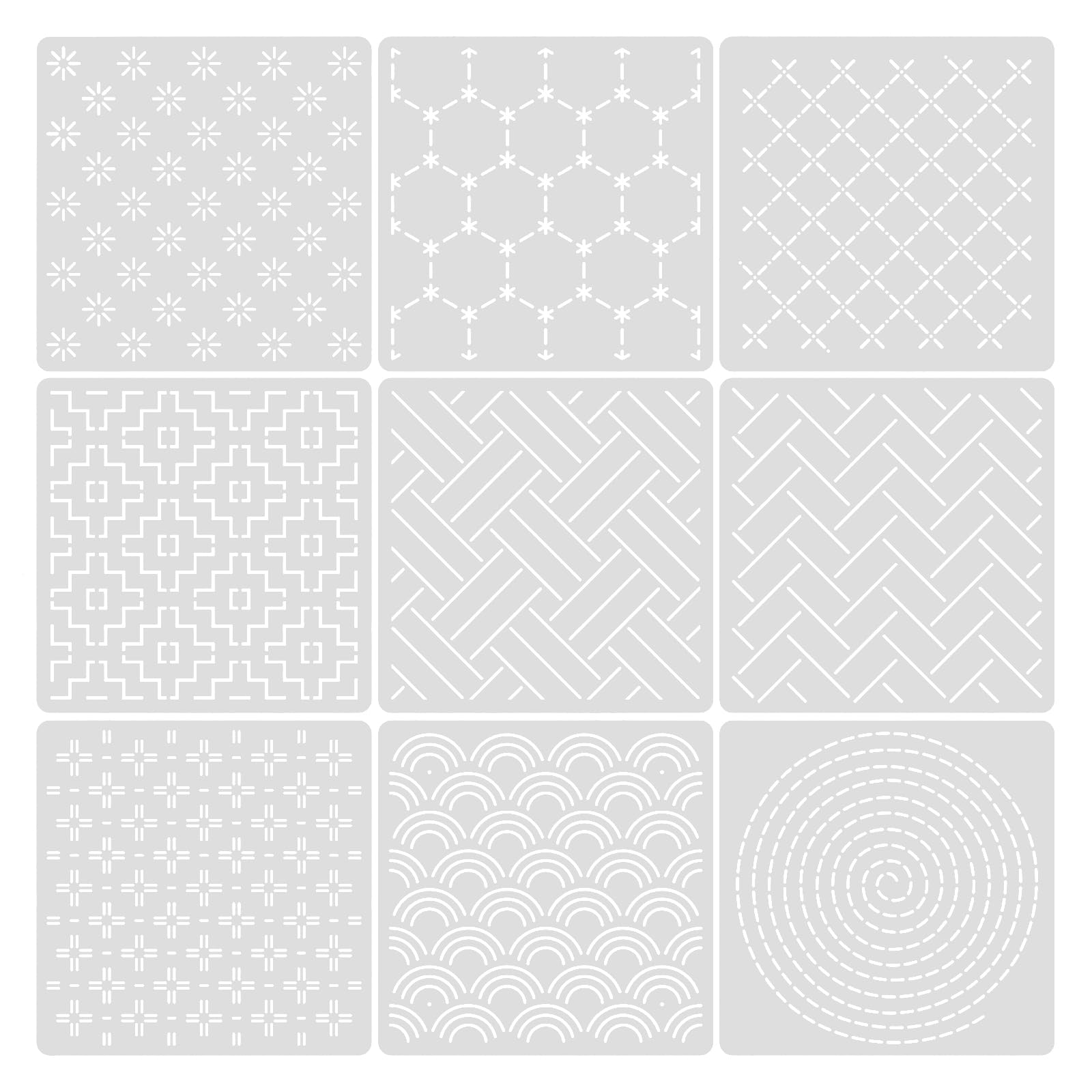 PANGBOER Quilting Pattern Layout Stencil Set PET Geometric Embroidery Guides 13 X 13 Cm for Fabric Guide Projects Sashiko Stencil Set Embroidery Sheets Quilting Pattern Layout Template Fabric