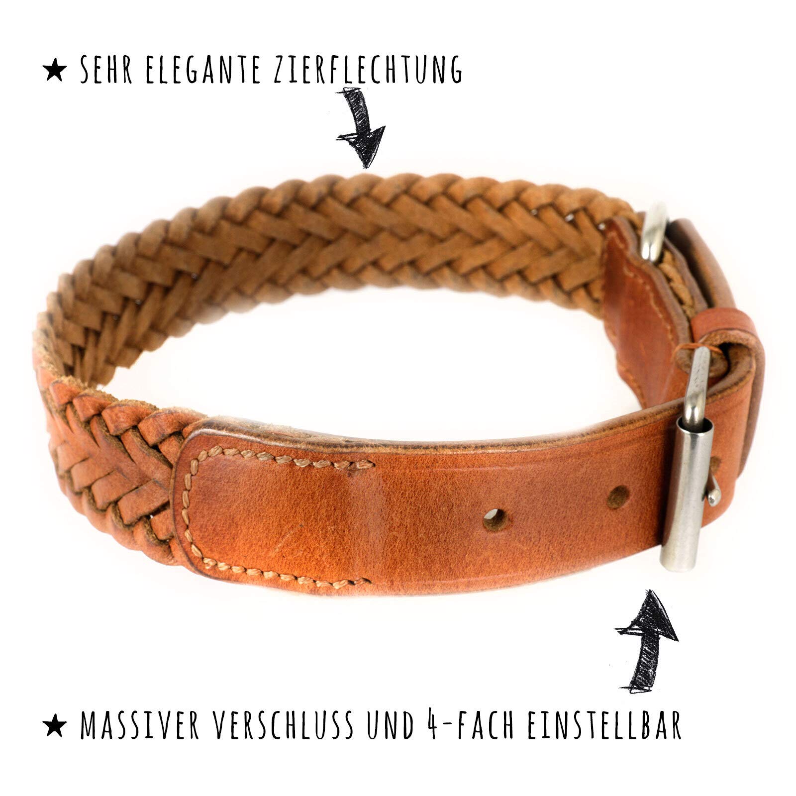 Monkimau Halsband für Hunde aus echt Leder geflochten verstellbar (55 - (30mm))
