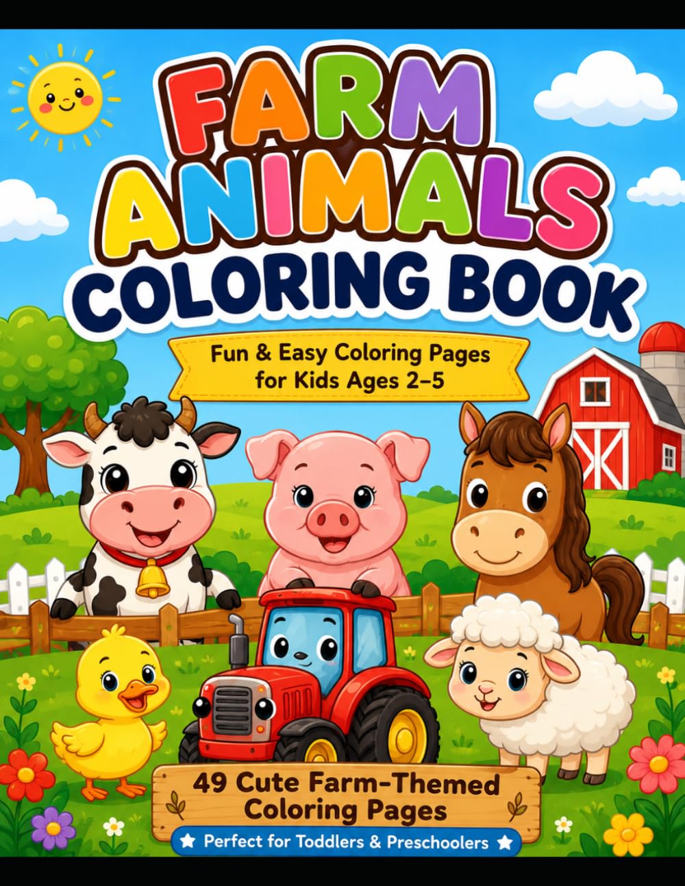 Farm Animals Coloring Book: Fun & Easy Coloring Pages for Kids Ages 2–5