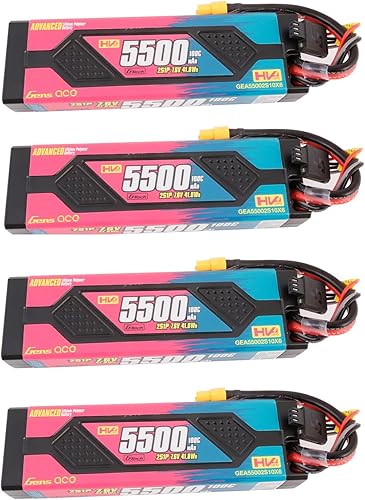 Gens ace Paquete de batería Lipo avanzada de 5500mAh 2S1P 7.6V 100C HardCase con enchufe XT60 (4 piezas)