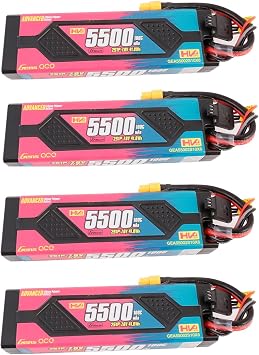 Gens ace 5500mAh 2S1P 7.6V 100C HardCase Advanced Lipo Battery Pack with XT60 Plug4Pcs