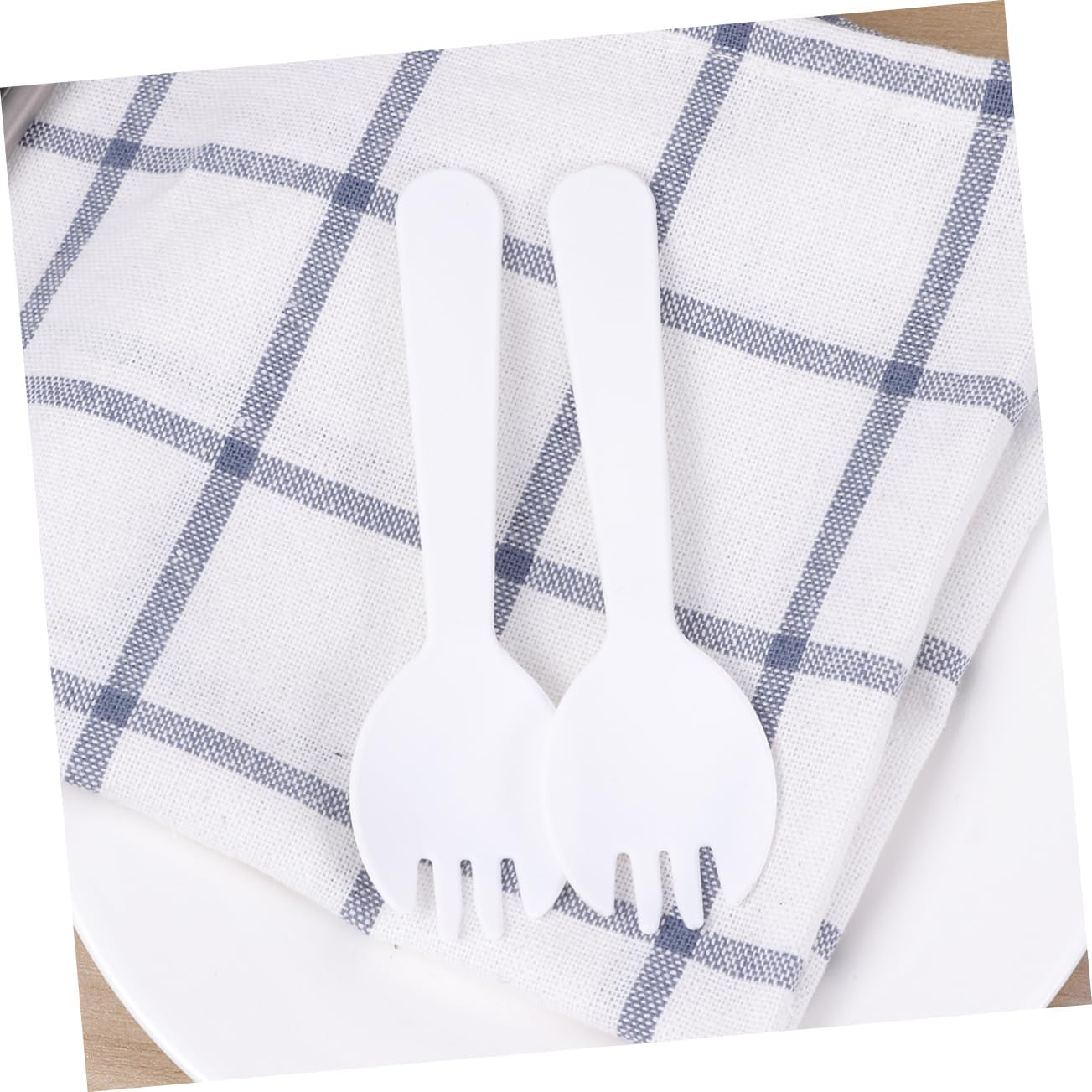 Ipetboom 100pcs Plastic Sporks 2-in-1 Spoon Fork for Household Non-stick Tasteless White Easy to Carry and Clean