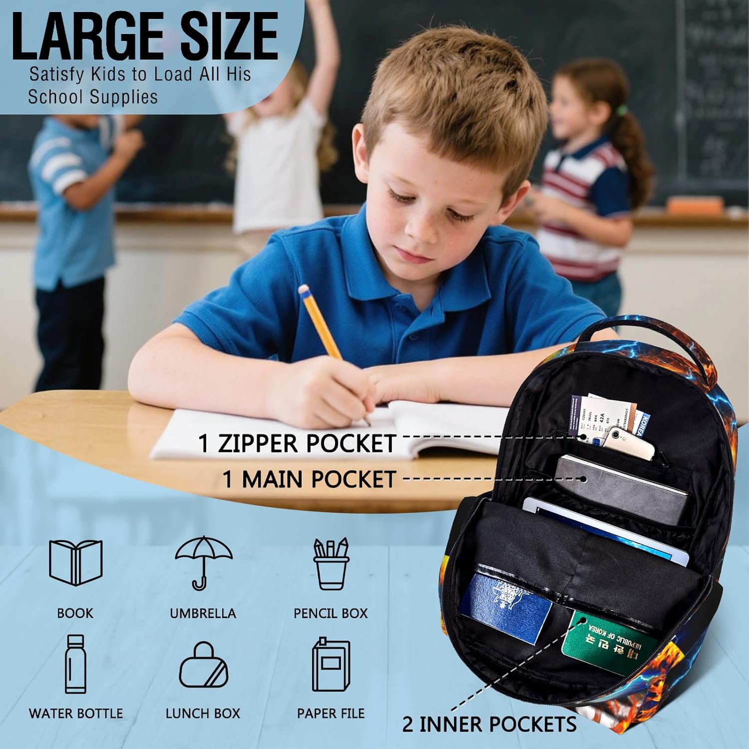 School Backpack for Boys Racing Boys Backpack for Kids Children Teens Elementary Middle School Students Bookbag Ages 6-18 Lightweight Travel Back Pack - Image 3