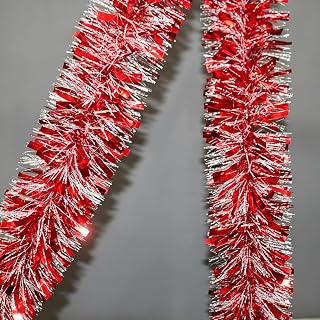 Christmas Tinsel Garland Shiny Thick Long Valentines Day Metallic Foil Garlands Red Tinsel Xmas Tree Decorations for Fall Thanksgiving New Year Parties Birthday Party Home Indoor Outdoor Decor 33 Ft