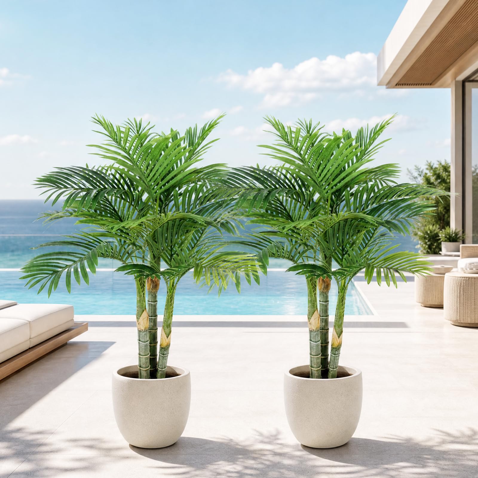 ANTING 4FT Golden Cane Palm, Artificial Palm Tree Large Tropical Faux Palm Trees UV Resistant, Indoor &amp; Outdoor Fake Plant for Living Room, Outside Patio, Office Home Decor