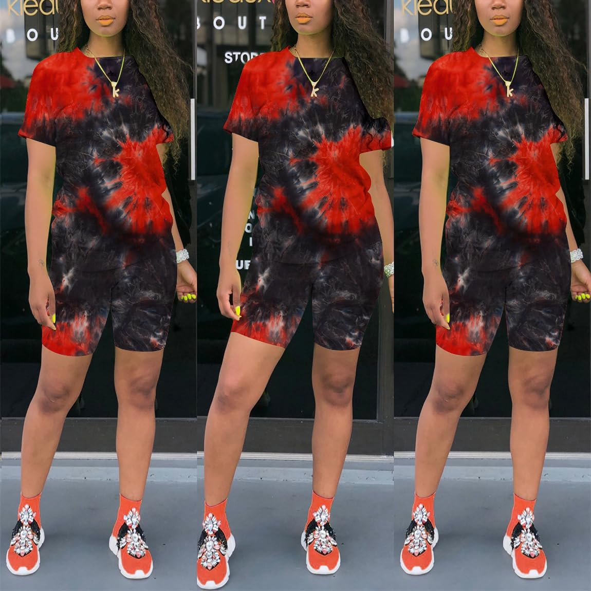 KINIKO Women's 2 Piece Casual Fashion Sports Solid Color Suit short Sleeve top and Pants Set Sweatshirt - Image 3