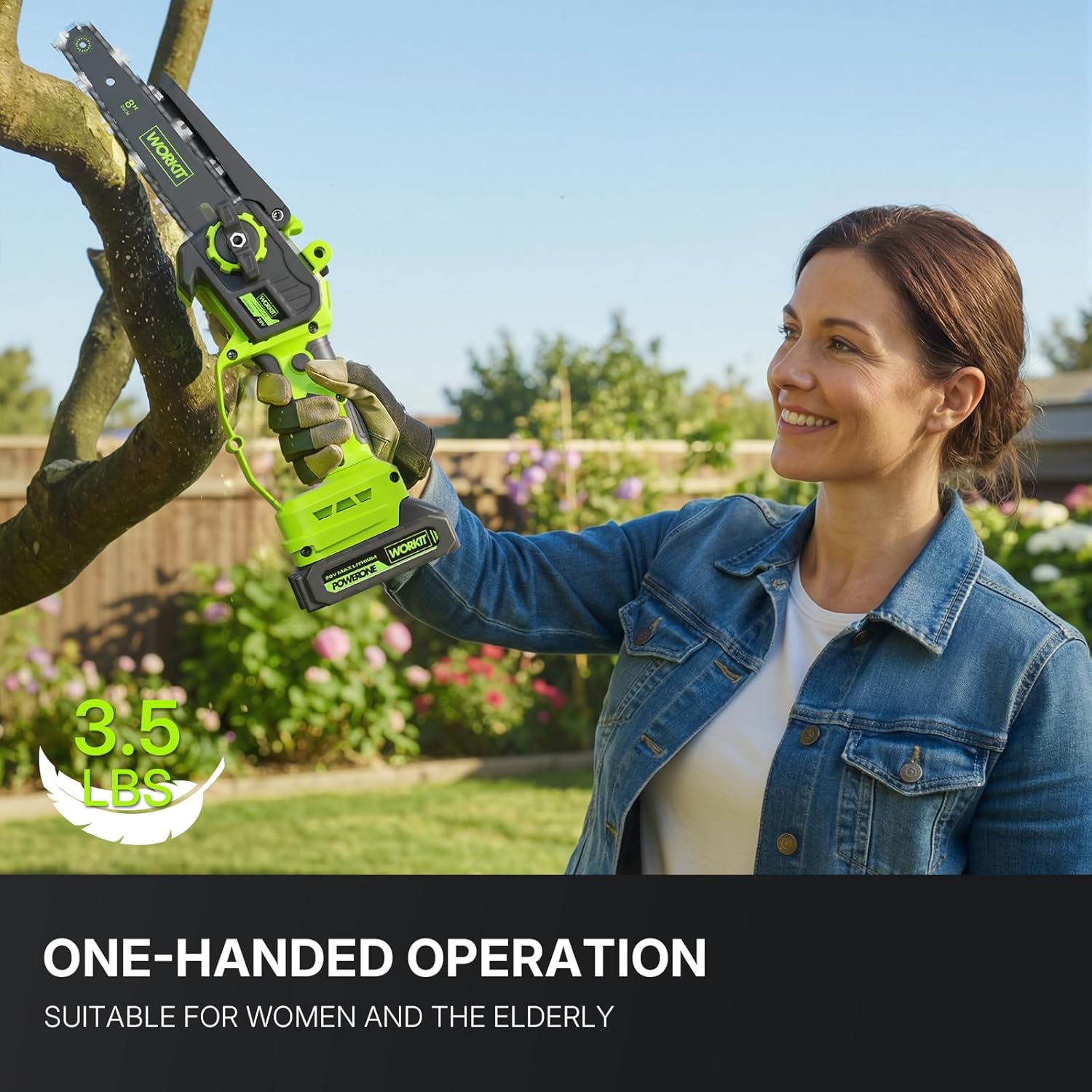 WORKIT Mini Chainsaw Cordless, 8-Inch Electric Chainsaw with 2 Battery, Handheld Battery Powered Chain Saw with Auto Oiler, Tool-Free Tension, Small Electric Saw for Branch Trimming Wood Cutting