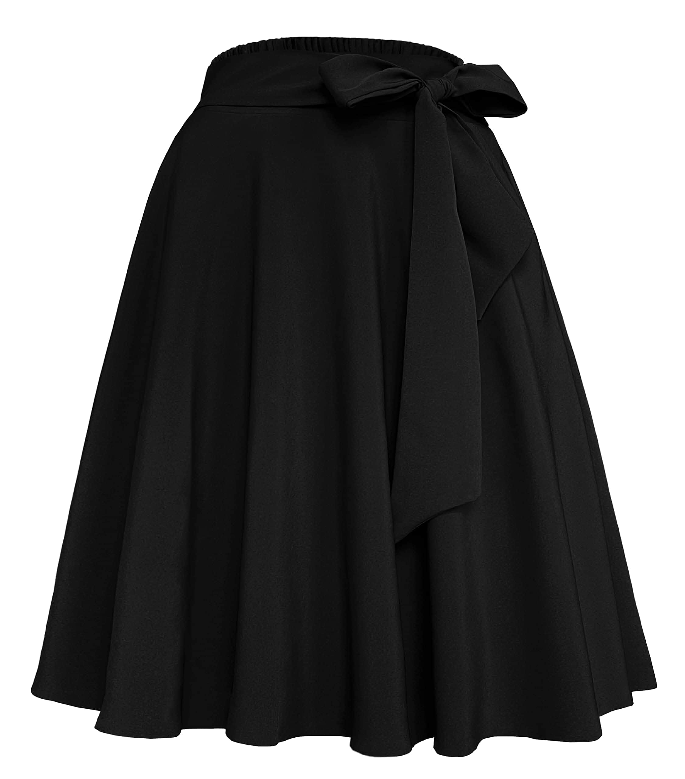 Afibi Womens Vintage High Waist A-Line Skater Skirt Flared Midi Skirt with Pockets