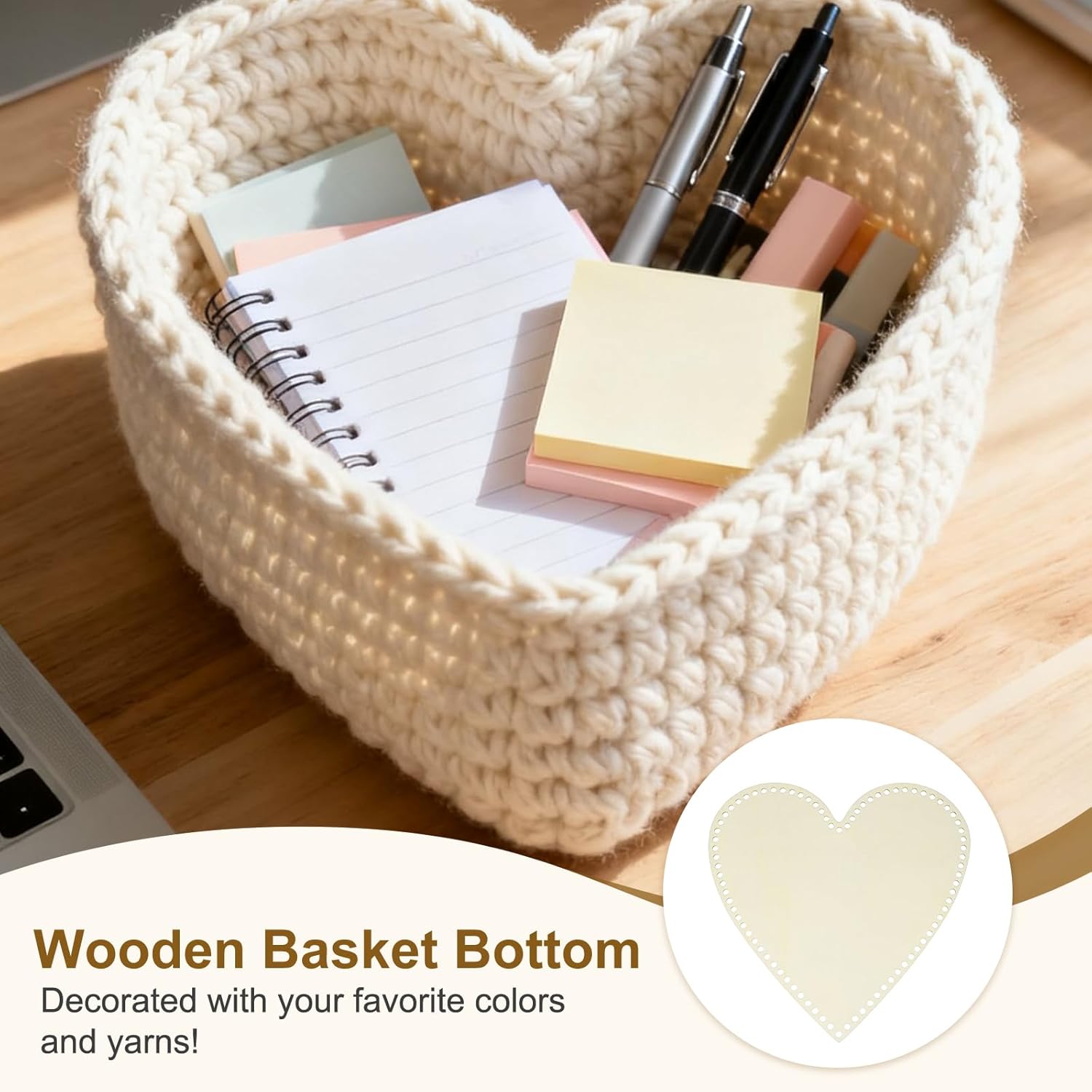 PATIKIL 2Pcs Crochet Basket Base, 12 x 12 Inch Heart Shape Basket Bottoms Shaper Blank Wooden Base Bag Making Supplies Weaving Knitting Kit for DIY Crochet Shoulder Bag Handbag Purse Craft