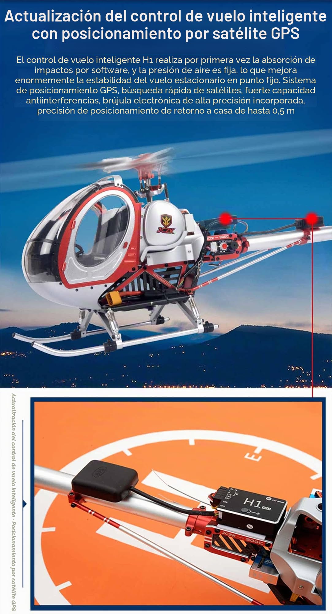 Helicópteros RC para adultos, JCZK 300C PRO 2.4G 12CH Flybarless RC Helicóptero modelo con control de vuelo inteligente H1 y posicionamiento GPS (versión RTF)