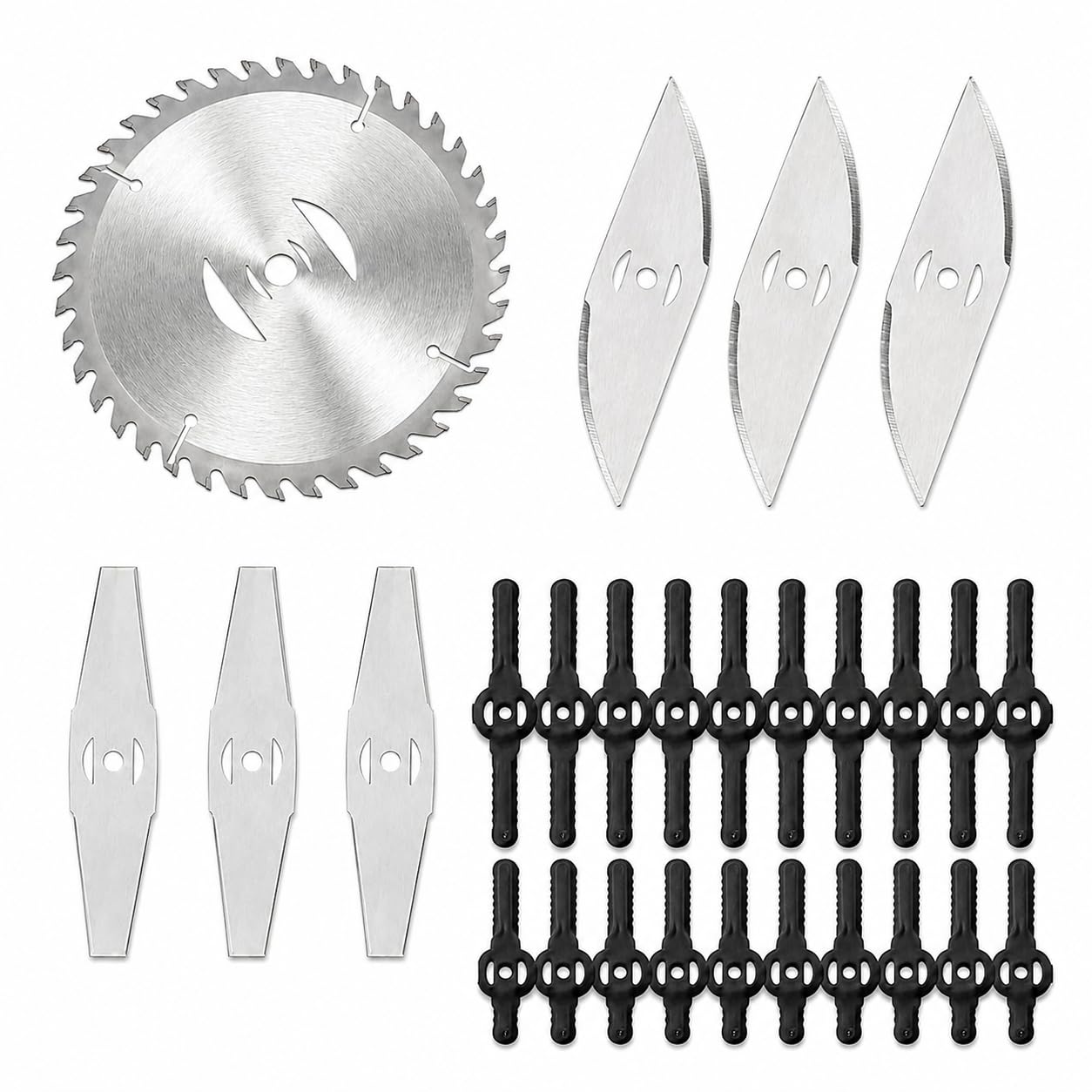 Cordless Strimmer Blades Replacement Set, 27 Pcs Grass Trimmer Blades Accessories with Stainless Steel, Plastic, Wire and Circular Saw Blades for Lawn Mowing, Weed Clearing and Garden Maintenance