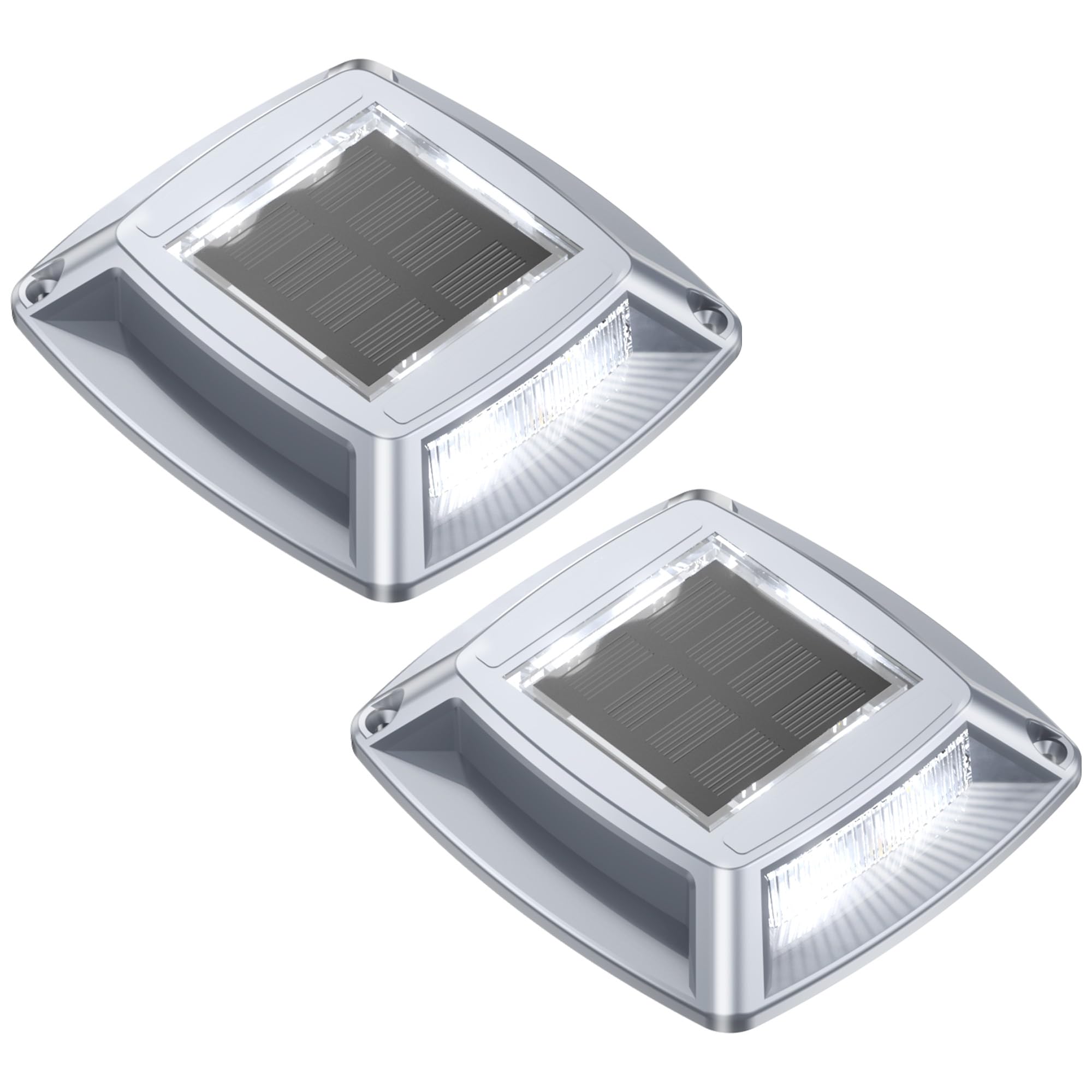 Luci Solari Esterno 2 Articoli Segnapasso LED Esterno Impermeabile IP68 Lampione Solare Bianco Faretti Giardino Solari 24LM Luci LED Solari da Esterno Giardino per Terra, Scale e Piscina