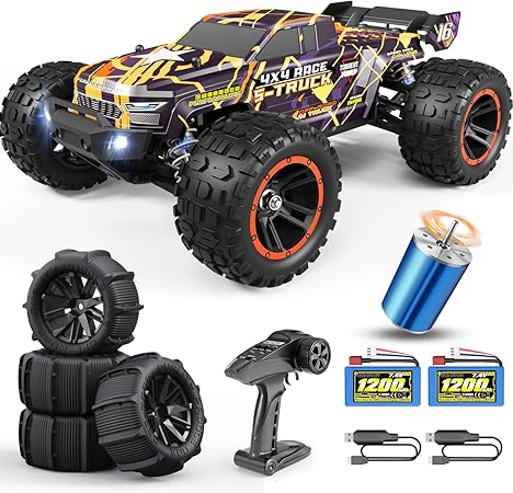 HAIBOXING Brushless RC Car 16890A 1/16 Scale 4X4 Fast Remote Control Truck 48 KM/H Top Speed, Hobby RC Cars for Adults and Boys All Terrain Off-Road Truck with Spare Paddle Tires for Sand Land