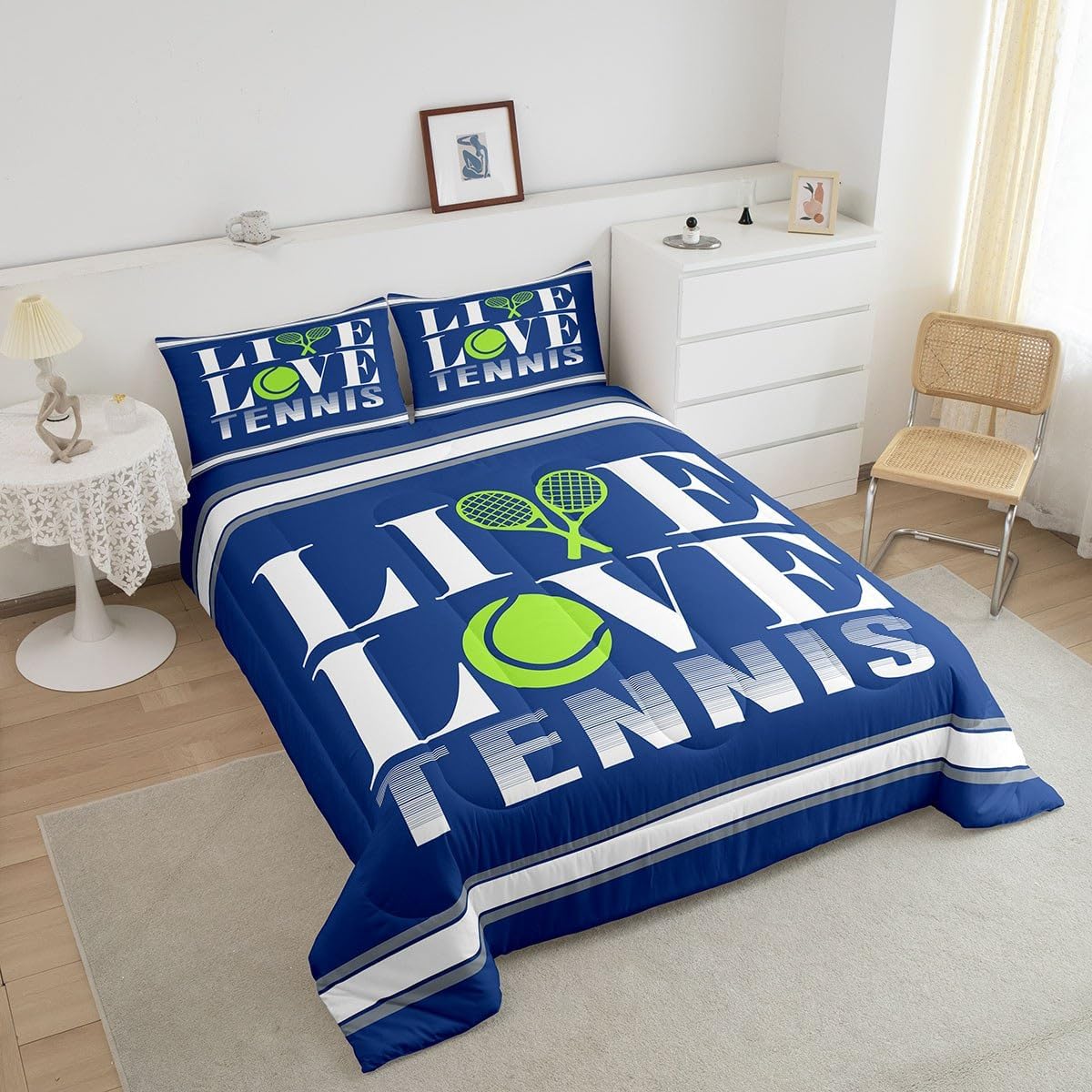 Feelyou Kids Tennis Comforter Set Full Size Tennis Ball Bedding Set for Boys Girls Teens Bedroom Decor Ball Gaming Comforter Women Men Gift for Tennis Lover Duvet Set with 2 Pillow Case