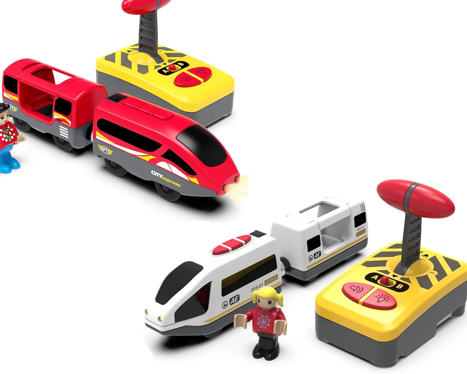 Remote Control Locomotive Train Set for Wooden Track Set, Motorized Train Toy Compatible with Thomas, Brio, Chuggington