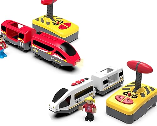 Juego de tren de locomotora con control remoto para pista de madera, juguete de tren motorizado compatible con Thomas, Brio, Chuggington