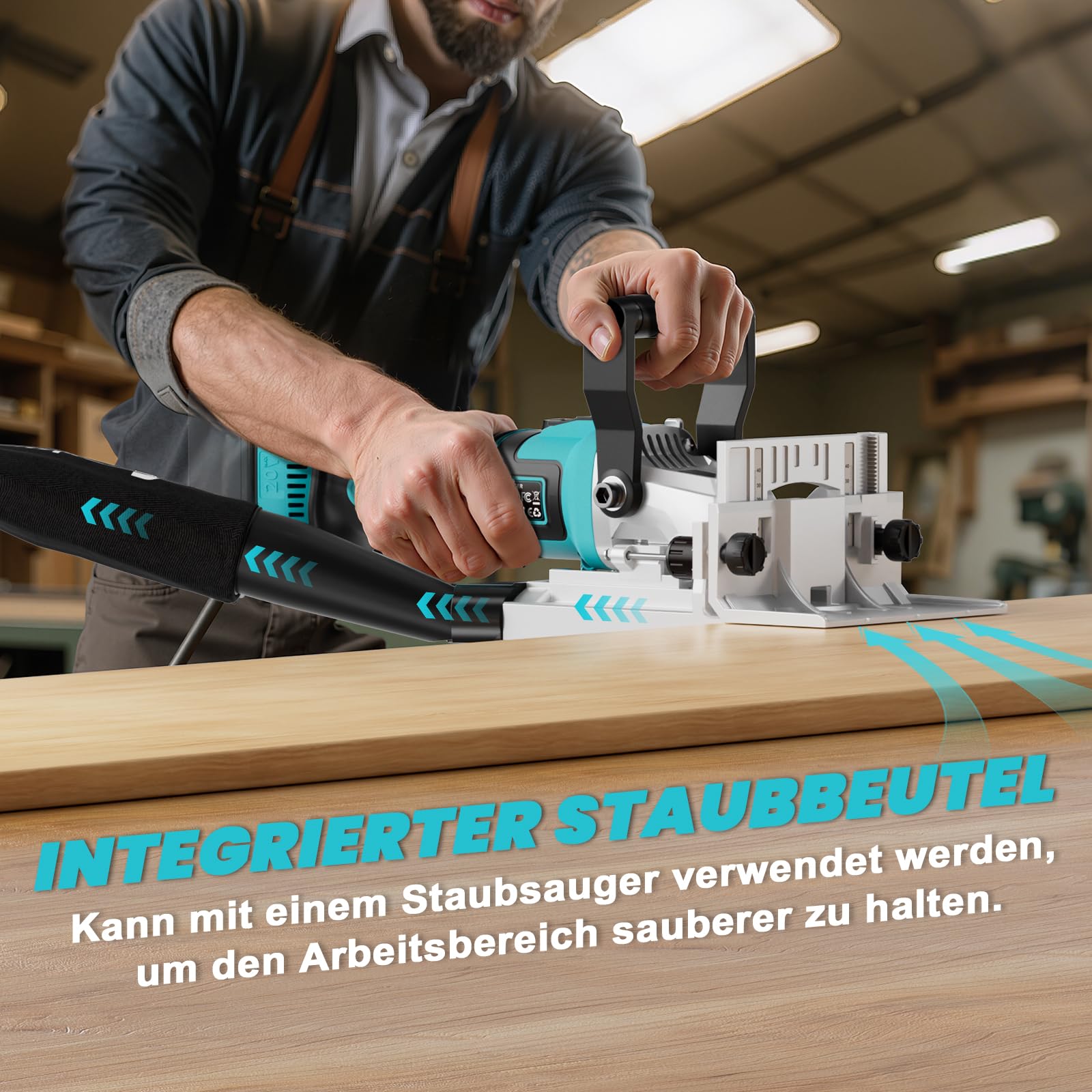 LIVOWALNY Flachdübelfräse Kompatibel Mit Makita 18V : Akku-Nutfräse Mit Staubbeutel & flachdübel für Holzbearbeitung (Ohne Akku/Ladegerät), 11000 U/Min, 6-Stufen-Tiefeneinstellung, 0-90° Schnitt