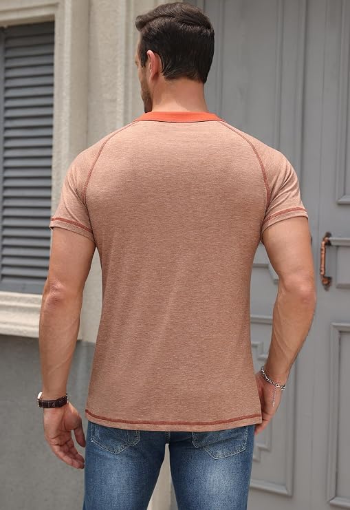 KUYIGO Mens Henley Short Sleeve T Shirt Casual Button Basic Tee Shirts Summer with Pocket