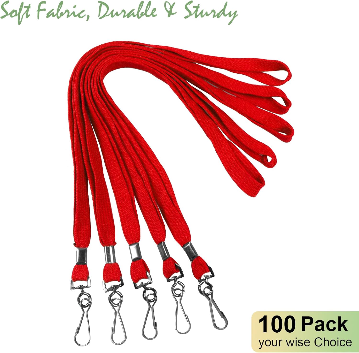 100 Pack Red Lanyards for ID Badges Bulk, Flat Lanyard With Swivel J-Hook Clip for Office, School
