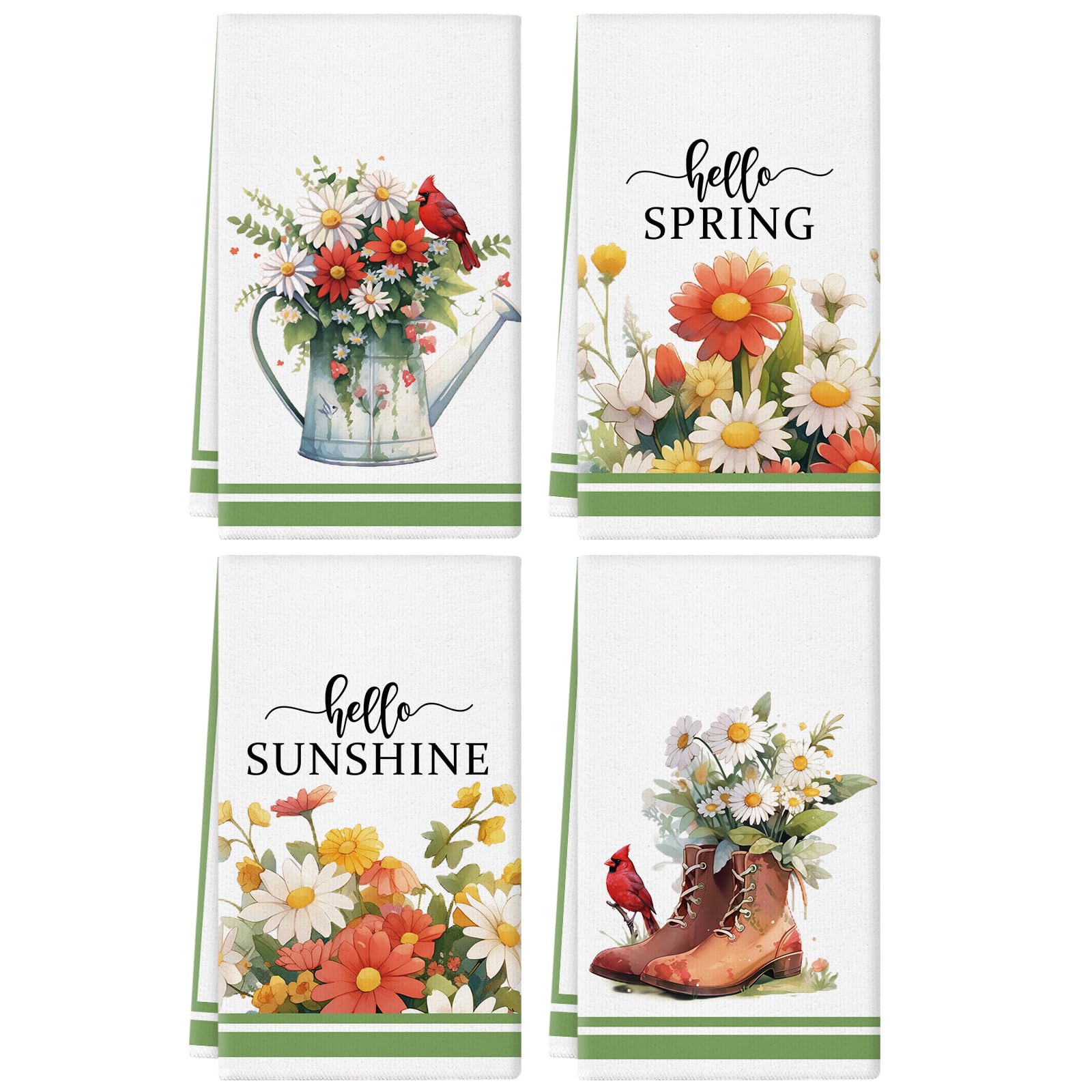 Spring Kitchen Towels — Set of 4 Hello Sunshine Shoes Flowers Dish ...