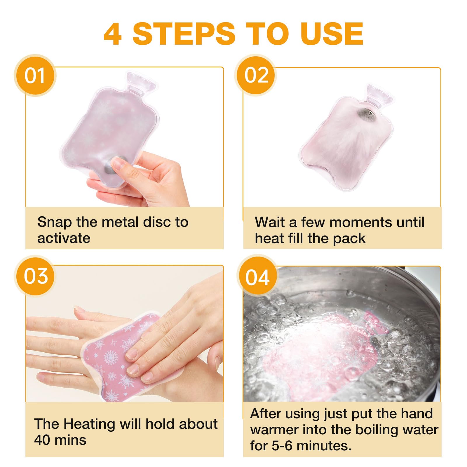 Ogrzewacze do rąk wielokrotnego użytku, 6 szt., Kizozo Instant Hand Warmers Click, ocieplacze kieszonkowe, żelowe podkładki grzewcze, prezent zimowy dla dzieci, kobiet, mężczyzn