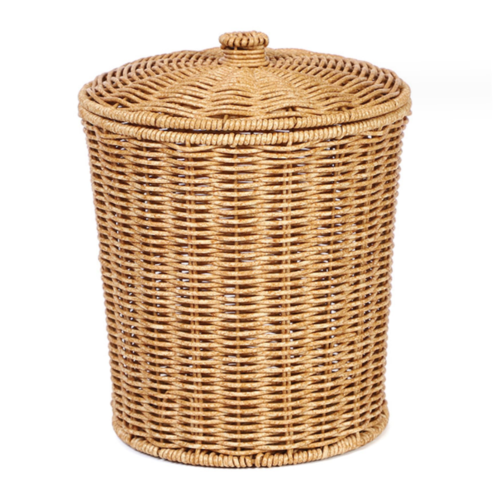 Cesta de mimbre con tapa de 9 x 11 pulgadas, estilo simple, cesta de basura de mimbre, cestas de lavandería tejidas redondas para dormitorio, sala de estar y baño, decoración del hogar, de b