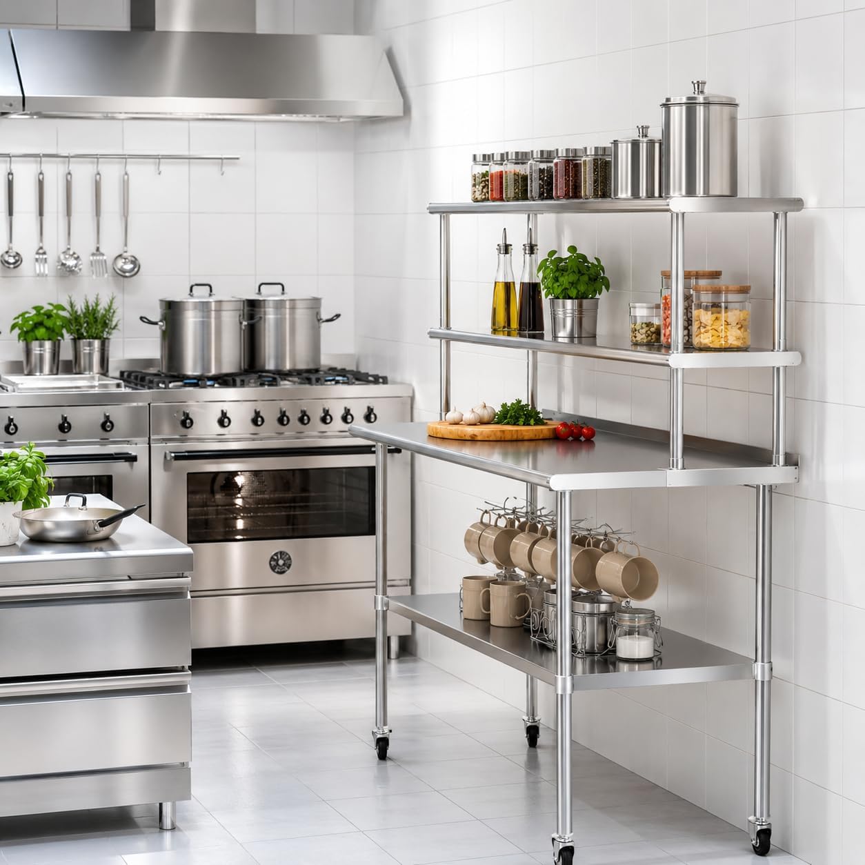 double overshelf 2 tier stainless steel shelf 12 x 60 inches, weight capacity 400 lb for prep & work table in restaurant, home and kitchen 12*60