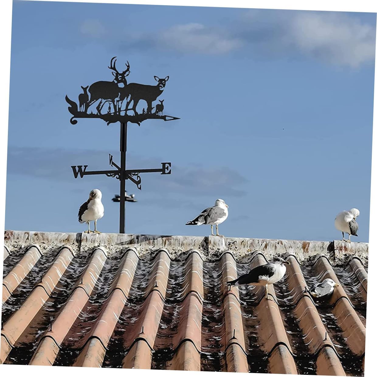 Metal Elk Weathervane Set for Outdoor Garden Lawn, Iron Patio Wind Vane with Mounting Bracket, Weatherproof Yard Wind Direction Indicator for Roof Decor