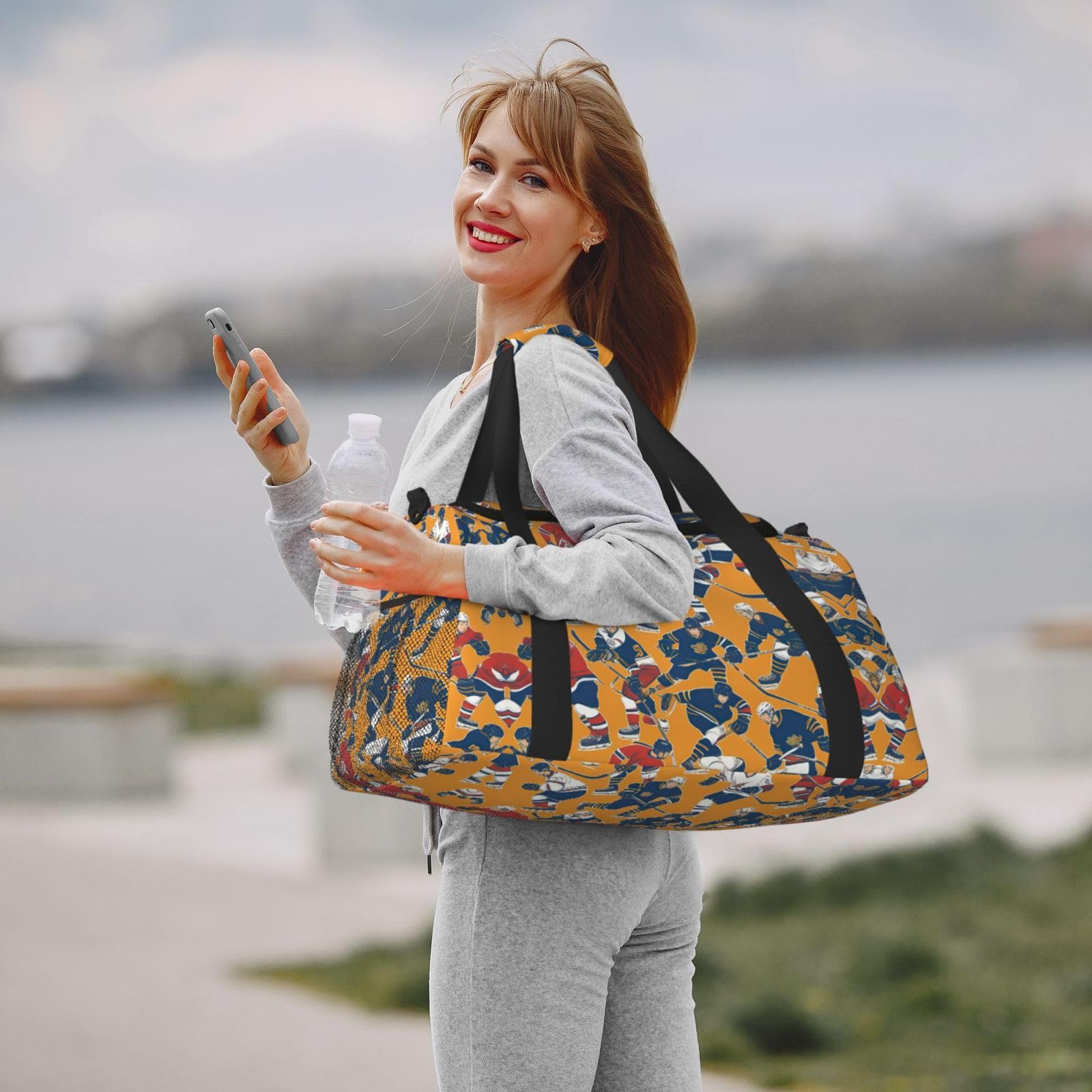 Sac de voyage de hockey, sacs de week-end pour femmes et hommes pour les aventures en plein air, idéal pour le camping et la randonnée, Noir/blanc, One Size