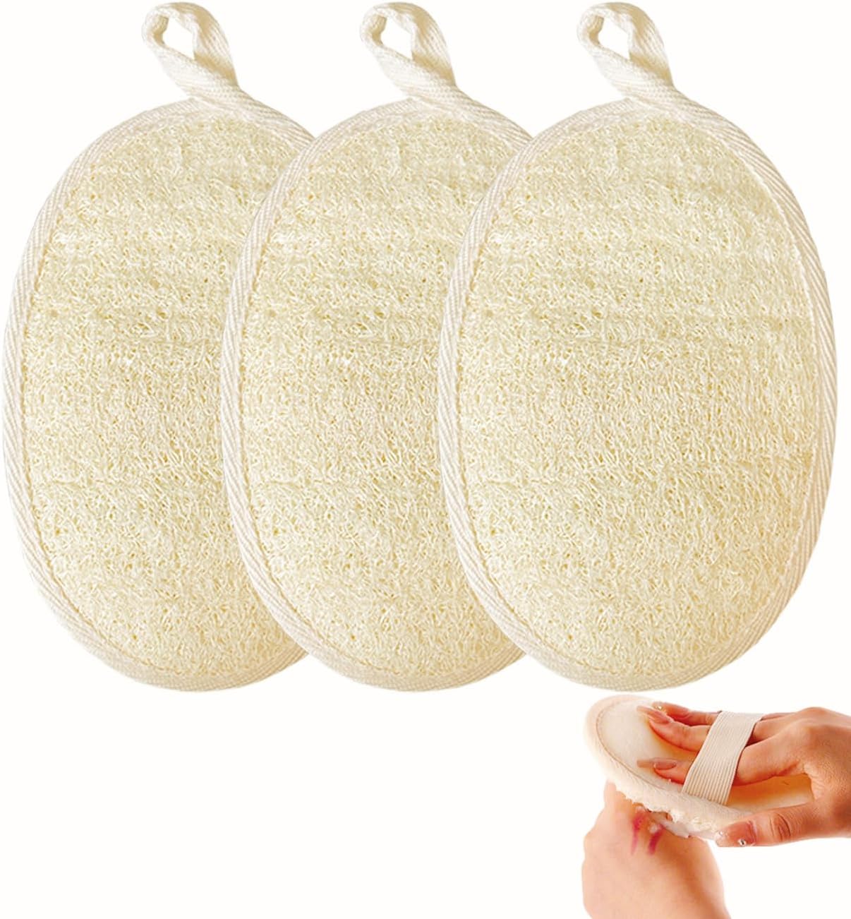 Natural Loofah Exfoliating Body Scrubber,Bath Shower Loofah Sponge for Women and Men,Made with Biodegradable Shower luffa Sponge,for Face and Body That Gets You Clean(3 PC)