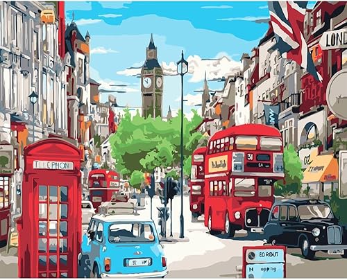 Miniatura 1 de QUITEDEW Pintura por números para adultos, kit de pintura de la torre Elizabeth por números, pintura de paisaje de calle urbana por números,