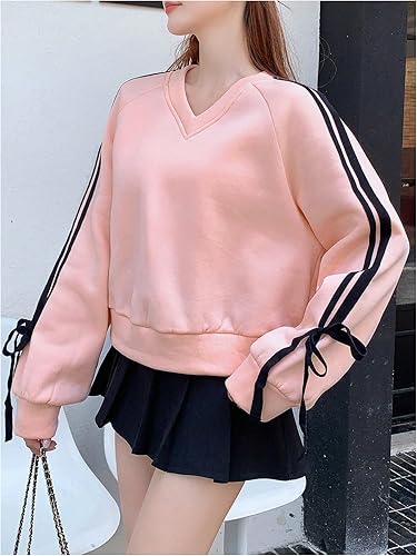 Amazon.com: MakeMeChic Women's Bowknot Side V Neck Long Sleeve Sweatshirts Y2k Loose Pullovers Pink Small : Clothing, Shoes & Jewelry