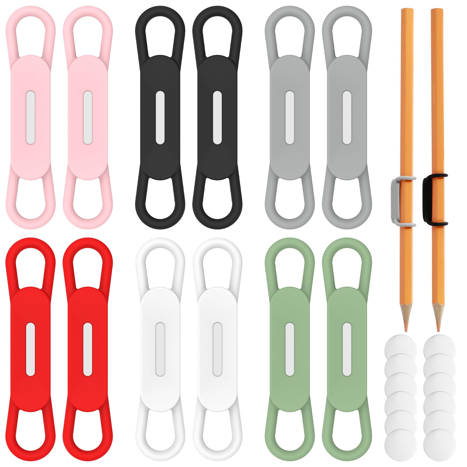 12 Pcs Adjustable Magnetic Pen Holders, Reusable Magnetic Pen Holder Clip, 2-way Elastic Ring, Compatible with Pens of Various Sizes, Small and Easy to Carry, for Desk Refrigerator and Whiteboards