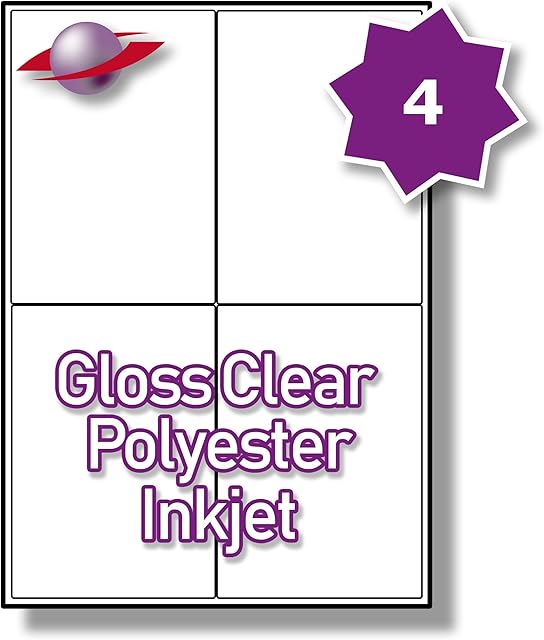 4 Per Page/Sheet 5 Sheets (20 LARGE TRANSPARENT Sticky Labels) Label Planet® CLEAR GLOSS POLYESTER Self-Adhesive Blank Plain A4 Perm Premium Printable Stickers, Works For Laser/INKJET Printers, 99.1 x 139MM UK LP4/99 GCP, Multi-Purpose
