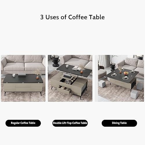 Miniatura 68 de Mesa de centro moderna con 2 cajones de almacenamiento y estantes de exhibición, mesa de cóctel rectangular con luces LED de 16 colores, ideal para