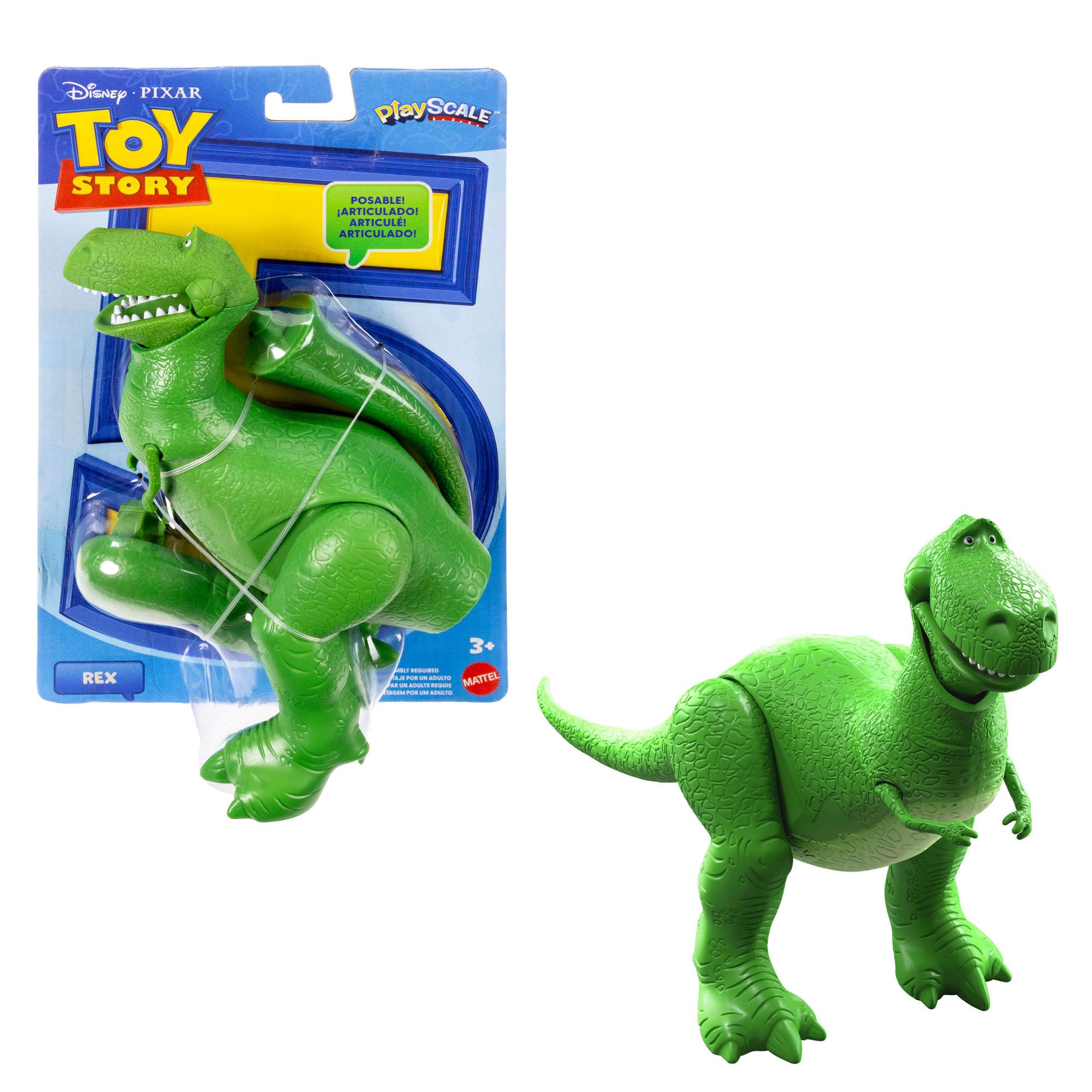 Disney Pixar Toy Story Rex Action Figure 7.25 Inch Tall Dinosaur, 8 Posable Joints, Play & Scale