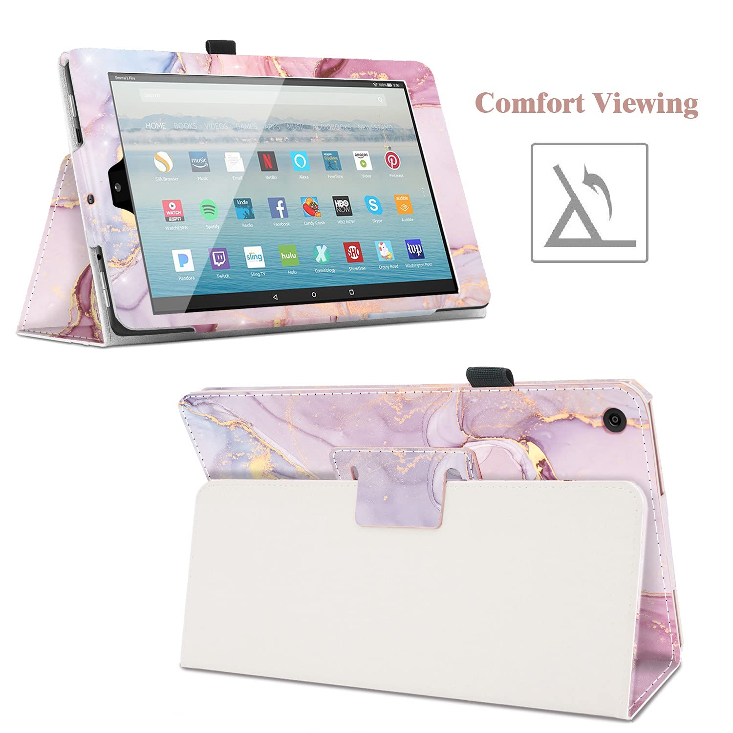 Custodia Con Tastiera Per Fire HD 10 (2017/2019) - Flip In Pelle PU Viola Con Pennino E Supporto